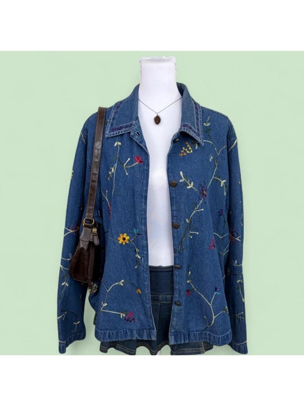 90s denim floral cottagecore jean jacket